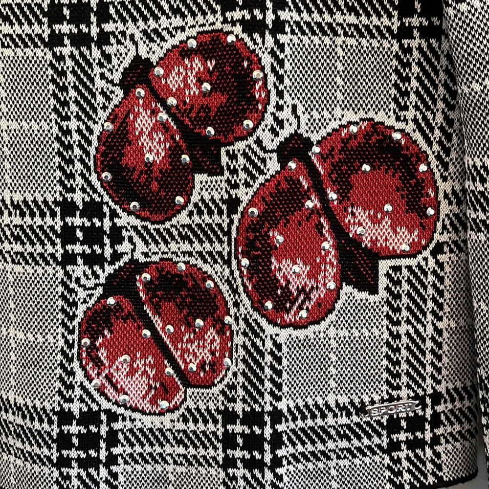 St. John Sport by Marie Gray Medium plaid ladybug knit long sleeve with scarf